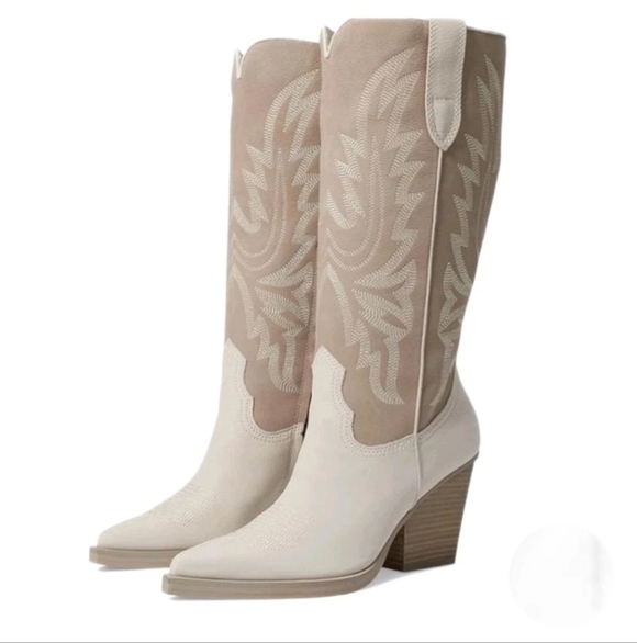 Dolce Vita Women's Blanch Fashion Boot size western cream white tan Cowboy 9.5